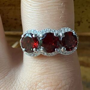 Natural Red Garnet Sterling Silver Ring Size 10